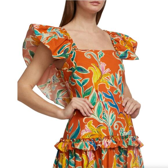 LA DOUBLEJ Scarlett Floral Tiered Maxi Dress Lily Orange Floral Sz XL {KK21} - Picture 7 of 14